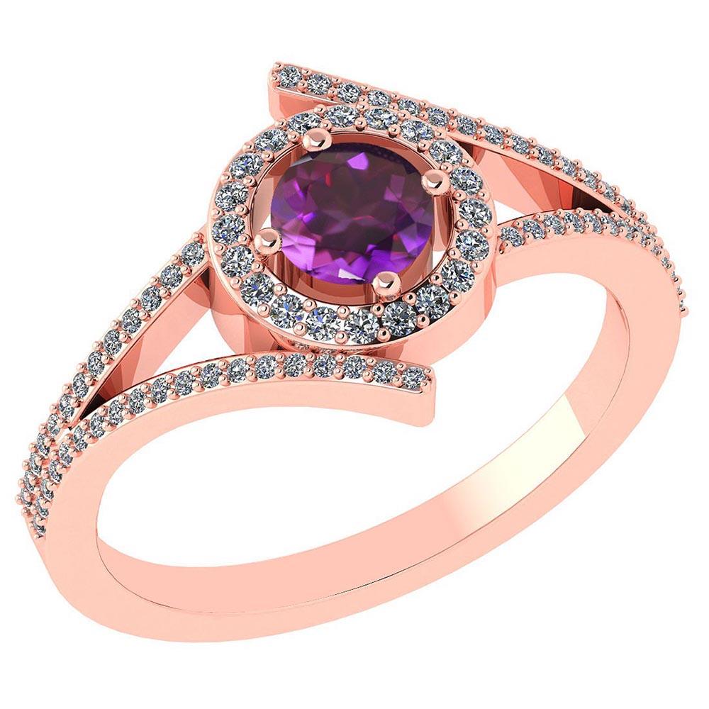 0.73 Ctw Amethyst And Diamond 14k Rose Gold Halo Ring