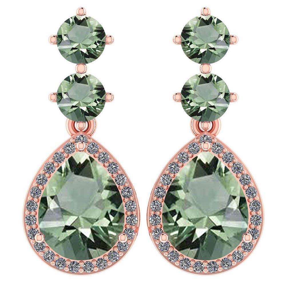 Certified 5.17 Ctw Green Amethyst And Diamond 14k Rose Gold Halo Dangling Earrings