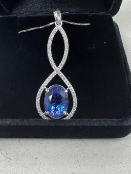 5.71 Ctw VS/SI1 Tanzanite And Diamond 10K White Gold Vintage Style Pendant