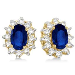 Oval Blue Sapphire and Diamond Accents Earrings 14k Yellow Gold 2.05ctw