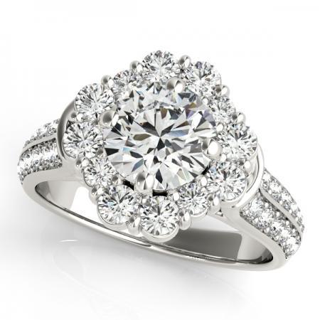 CERTIFIED 18KT WHITE GOLD 1.74 CTW J-K/VS-SI1 DIAMOND HALO ENGAGEMENT RING