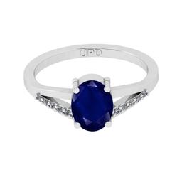 1.06 Ctw I2/I3 Blue Sapphire And Diamond 14K White Gold Ring