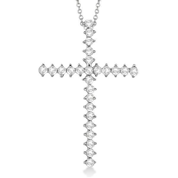 Diamond Cross Pendant Necklace 14kt White Gold 1.00ctw