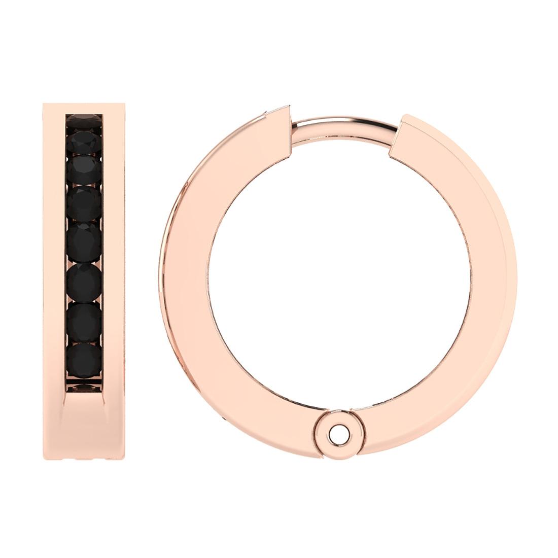 0.46 Ctw i2/i3 Treated Fancy Black Diamond Style Prong Set 14K Rose Gold Hoop Earrings