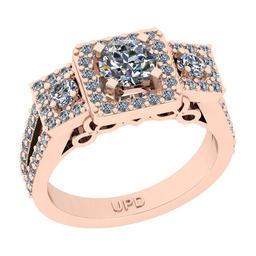 1.47 Ctw SI2/I1 Gia Certified Center Diamond 14K Rose Gold three Stone Ring