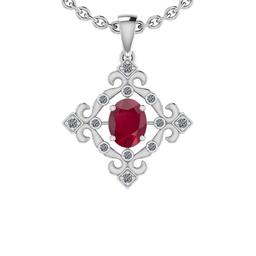 1.40 Ctw SI2/I1 Ruby And Diamond 14K White Gold Vintage Style Pendant