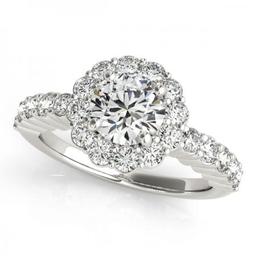 Certified 1.00 Ctw SI2/I1 Diamond 14K White Gold Engagement Halo Ring