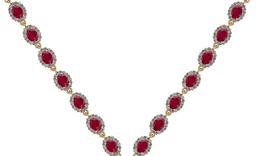 37.75 Ctw SI2/I1 Ruby And Diamond 14K Yellow Gold Victorian Style Necklace
