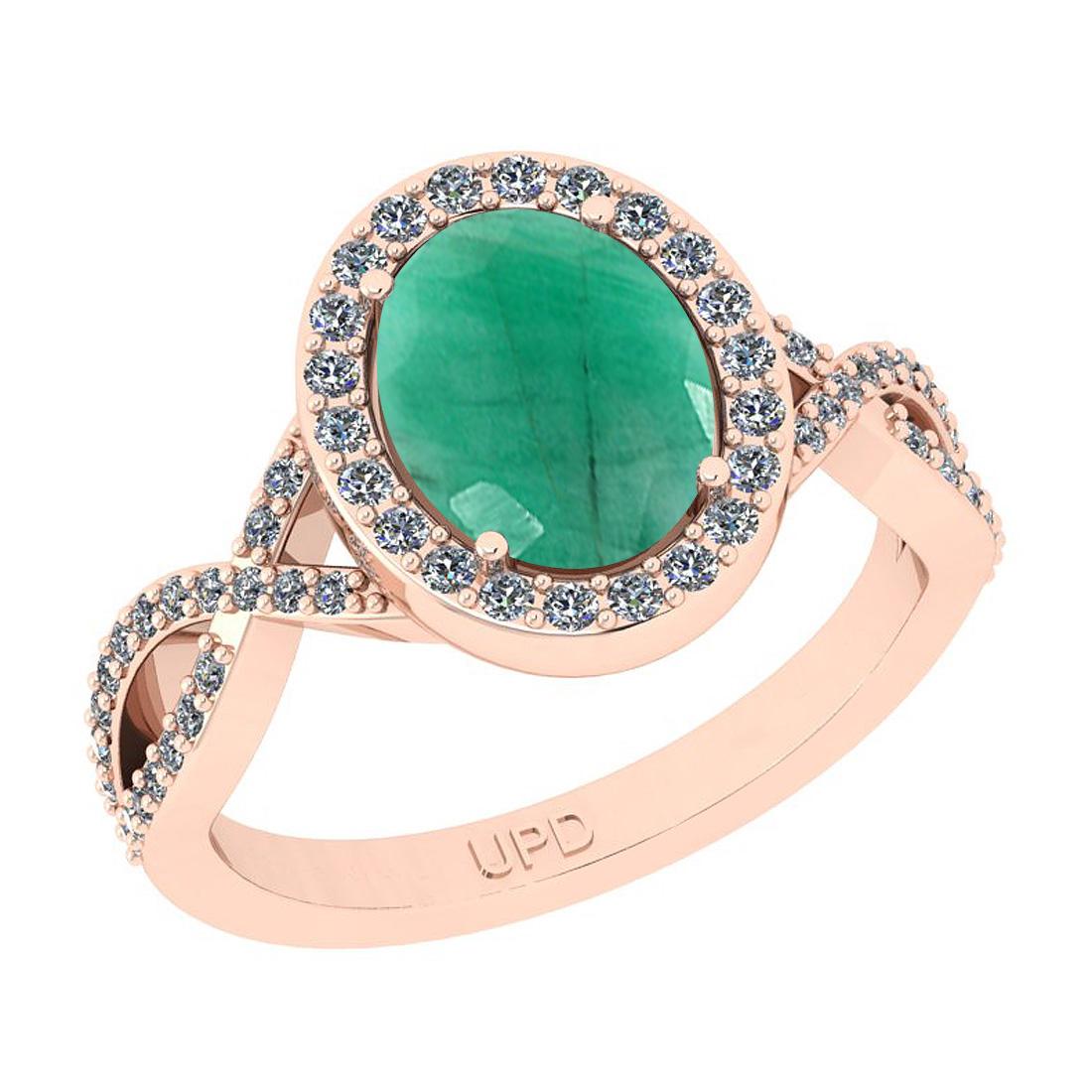 2.91 Ctw SI2/I1 Emerald And Diamond 14K Rose Gold Engagement Ring