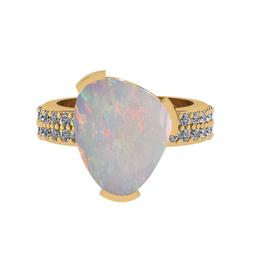 4.34 Ctw SI2/I1 Opal and Diamond 14K Yellow Gold Engagement Ring