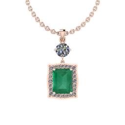 Certified 3.30 Ctw Emerald and Diamond I2/I3 14K Rose Gold Victorian Style Pendant Necklace