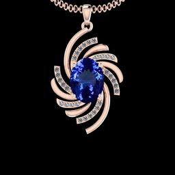 4.48 Ctw VS/SI1 Tanzanite And Diamond 10K Rose Gold Vintage Style Pendant