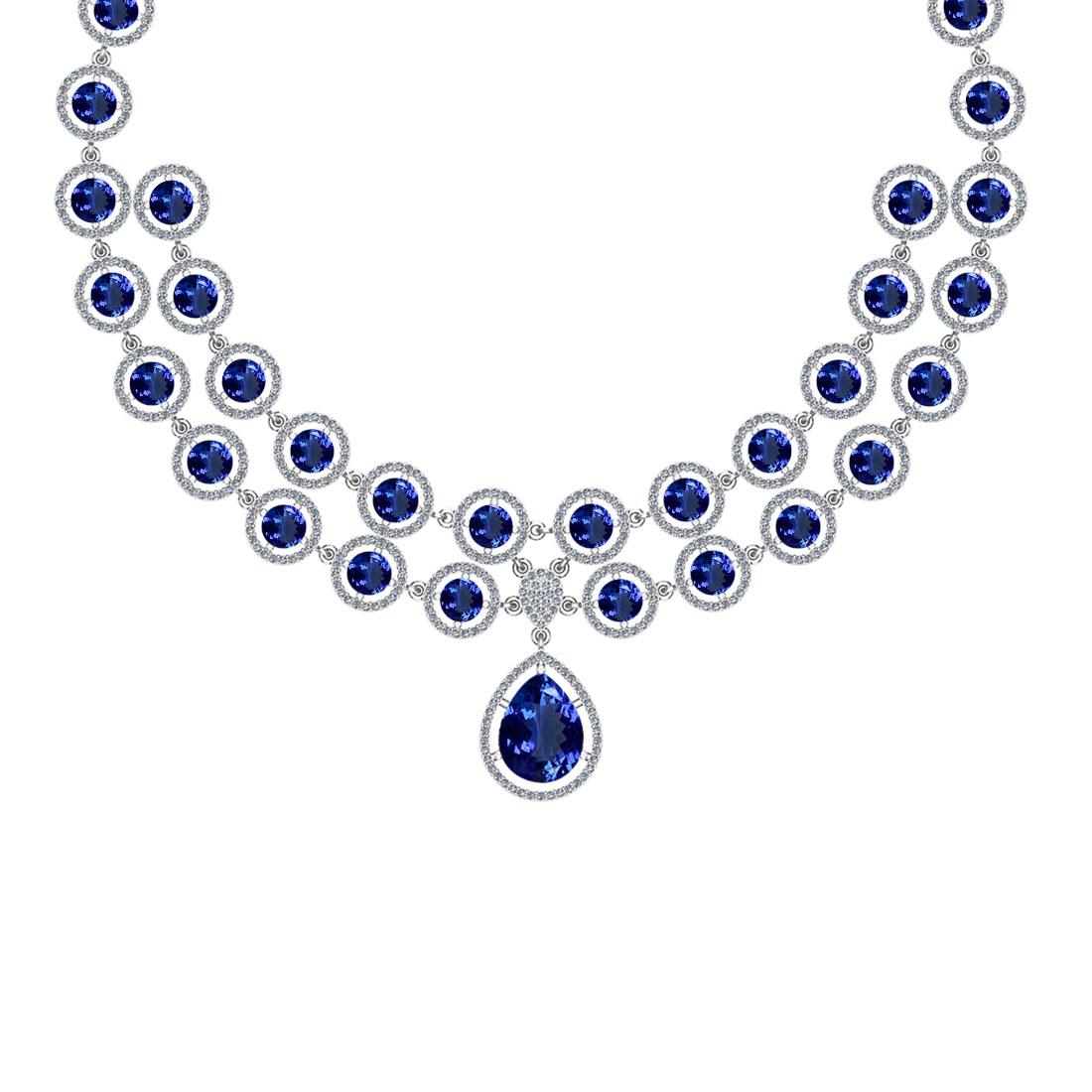 42.29 Ctw SI2/I1 Tanzanite And Diamond 14K White Gold Necklace