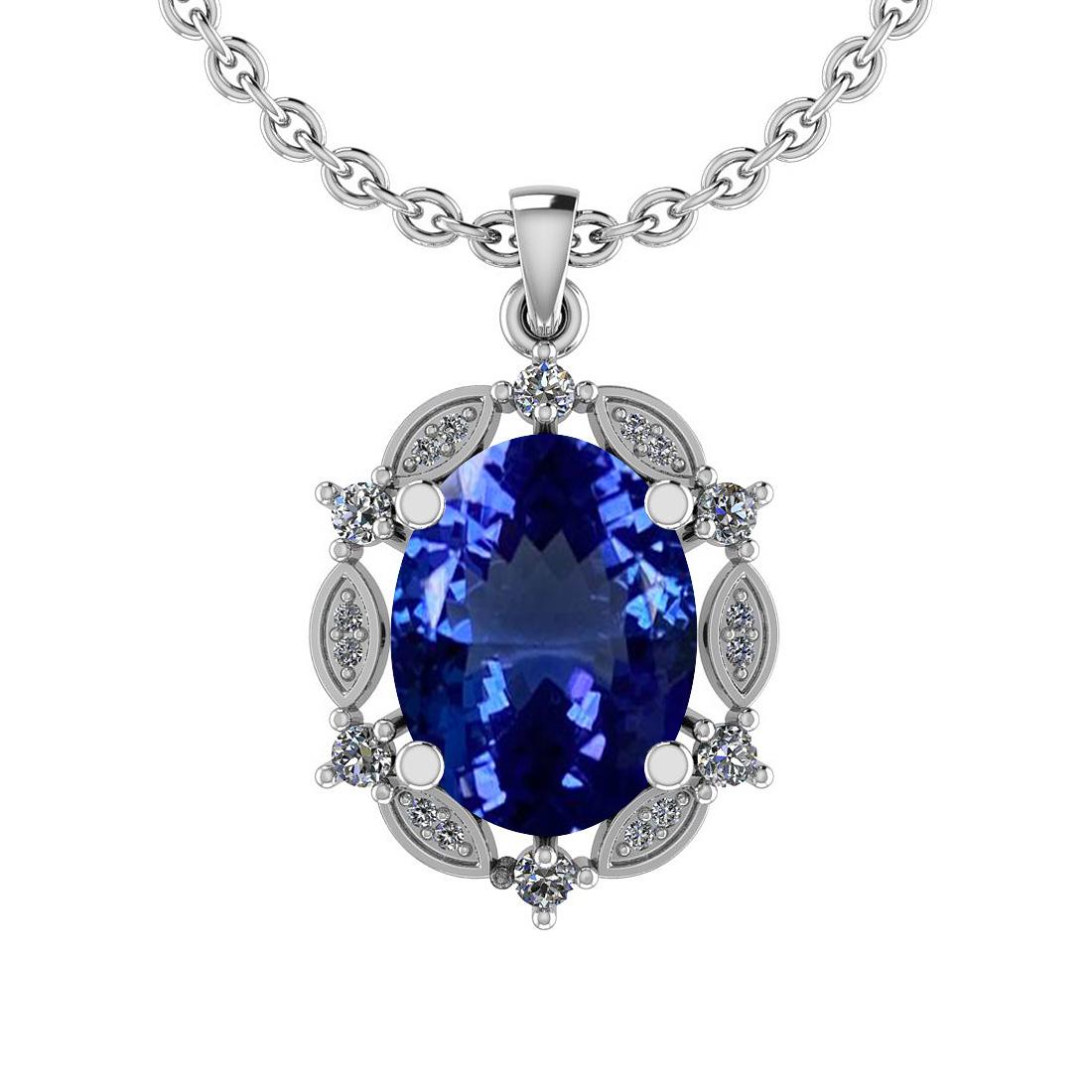 5.02 Ctw VS/SI1 Tanzanite And Diamond 14K White Gold Necklace