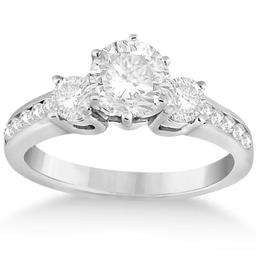 Three-Stone Diamond Engagement Ring with Sidestones in 18k White Gold 1.45 ctw