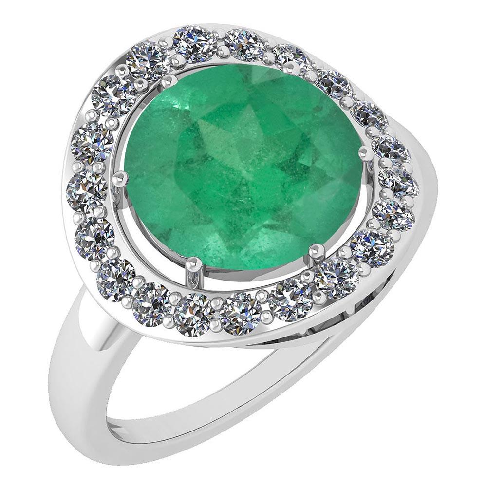 Certified 4.08 Ctw Emerald And Diamond Halo Ring 14K White Gold