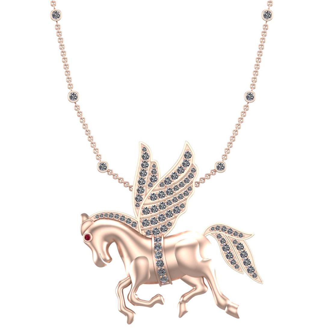 2.72 Ctw SI2/I1 Ruby and Diamond 14K Rose Gold Unicorn Pendant Necklace