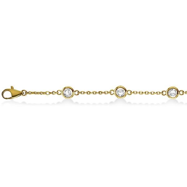 Diamond Anklet Bracelet Bezel Set 14K Yellow Gold 0.50ctw