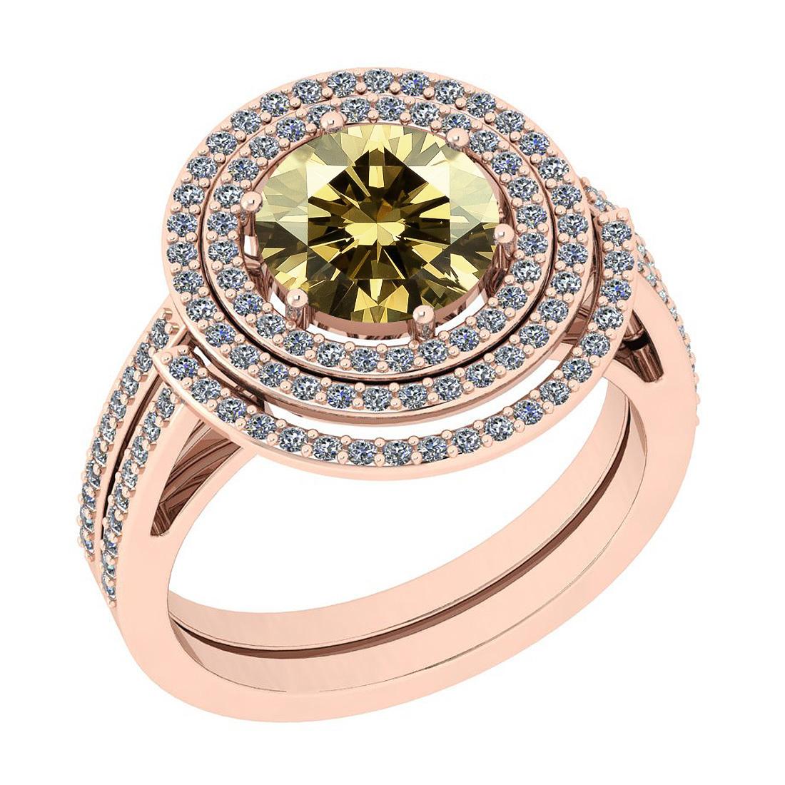 Certified 2.44 Ctw SI1/SI2 Natural Fancy Light Brown Yellow And White Diamond 14K Rose Gold Vingate