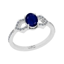 0.93 Ctw I2/I3 Blue Sapphire And Diamond 14K White Gold Ring