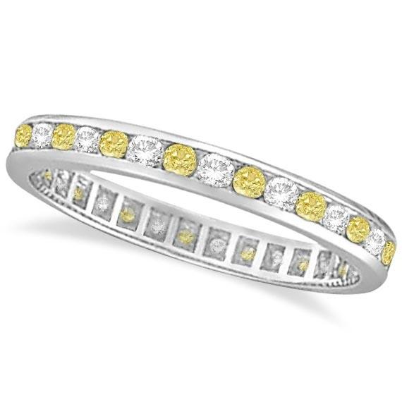 Channel-Set Yellow and White Diamond Eternity Ring 14k W Gold 1.00ctw