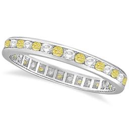 Channel-Set Yellow and White Diamond Eternity Ring 14k W Gold 1.00ctw