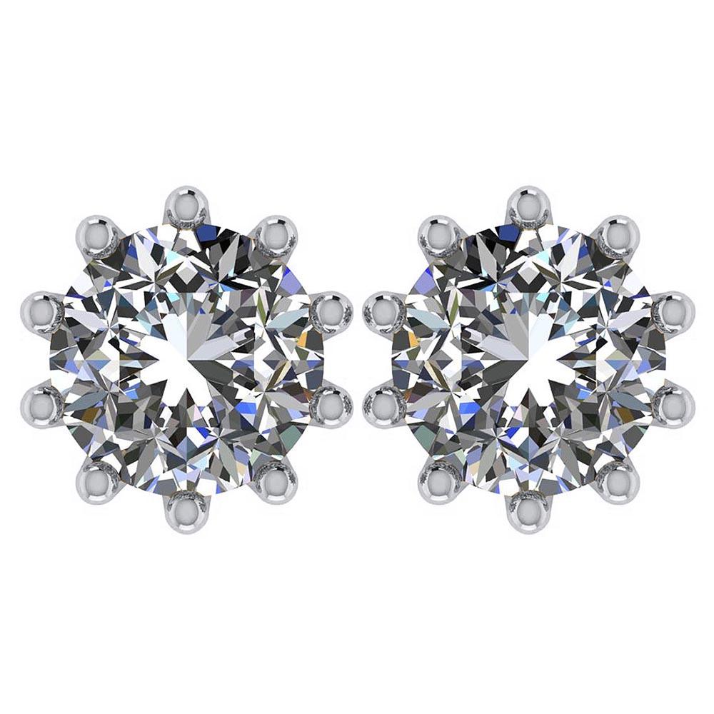 Certitifed 1.60 Ctw Round Diamond 14K White Gold Stud Earrings