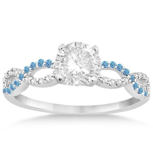 Infinity Diamond and Blue Topaz Engagement Ring in 14k White Gold 1.21ctw