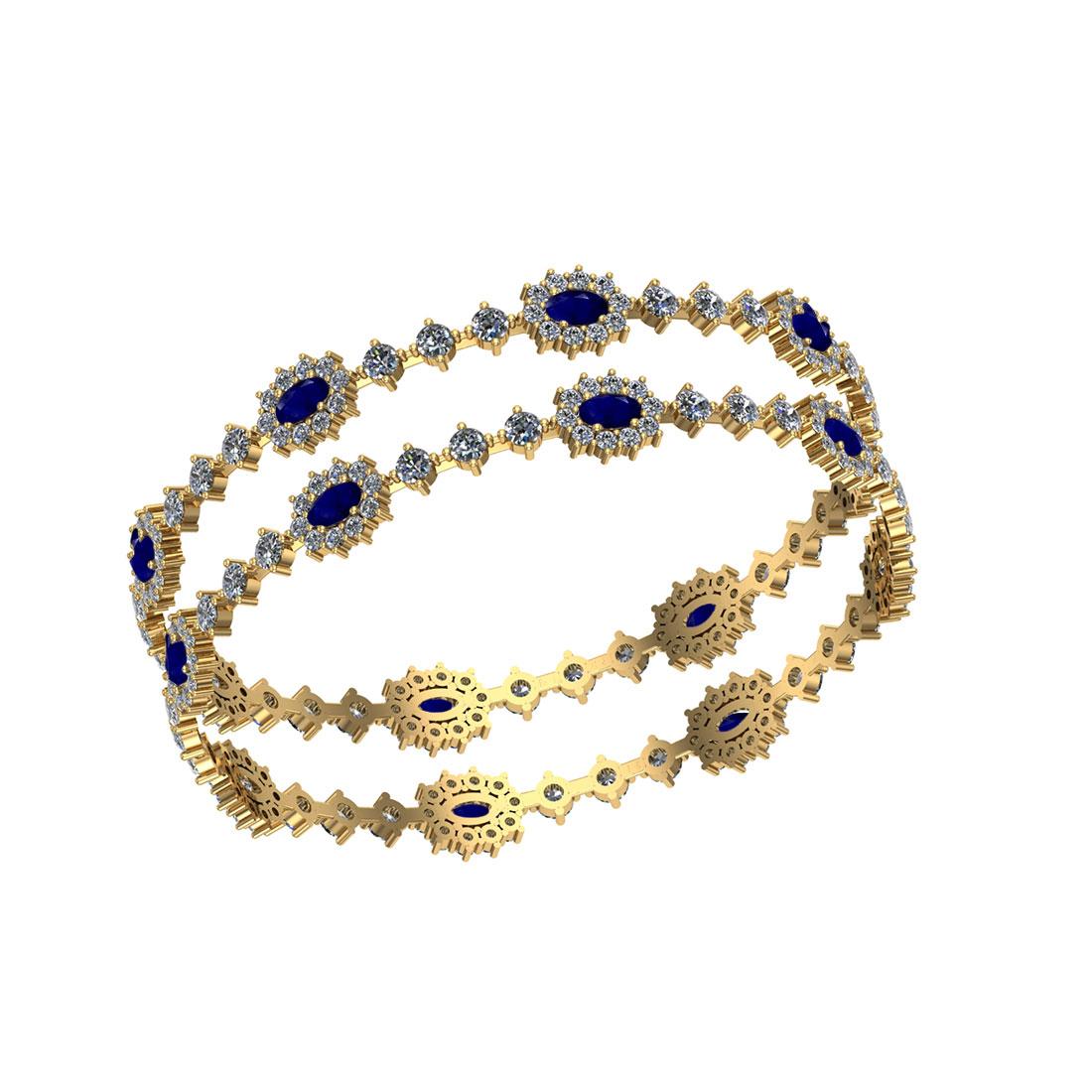 13.80 Ctw SI2/I1 Blue Sapphire And Diamond 14K Yellow Gold Bangle