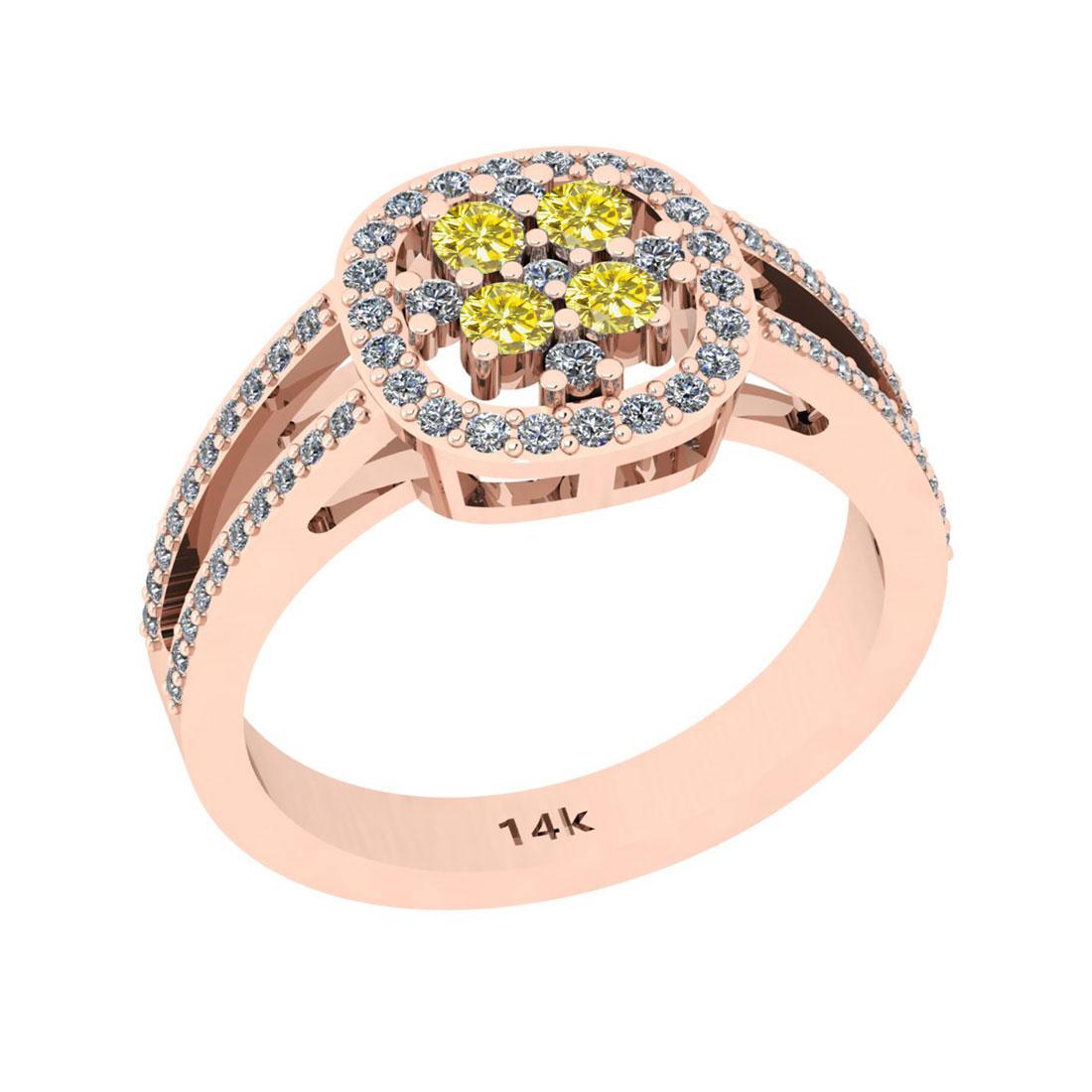 0.72 Ctw I2/I3 Treated Fancy Yellow And White Diamond 14K Rose Gold Cluster Ring