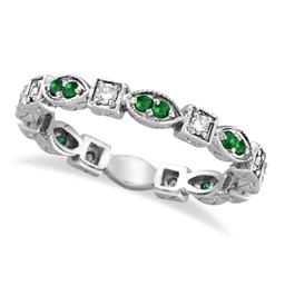 Emerald and Diamond Eternity Ring Anniversary Band 14k White Gold