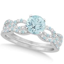 Aquamarine and Diamond Infinity Style Bridal Set 14k White Gold 1.64ctw