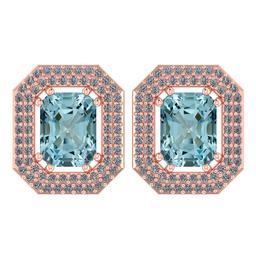 3.66 Ctw Aquamarine And Diamond 14k Rose Gold Halo Stud Earring