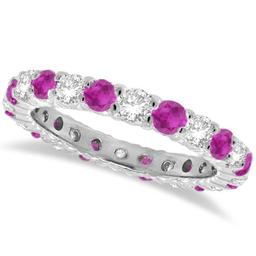 Pink Sapphire and Diamond Eternity Ring Band 14k White Gold 1.07ctw