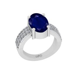 4.80 Ctw I2/I3 Blue Sapphire And Diamond 14K White Gold Engagement Ring