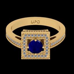 0.83 Ctw VS/SI1 Blue Sapphire And Diamond Prong Set 14K Yellow Gold Vintage Style Ring