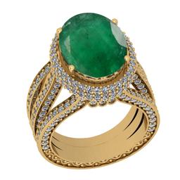 10.13 Ctw VS/SI1 Emerald And Diamond 18K Yellow Gold Vintage Style Wedding Ring