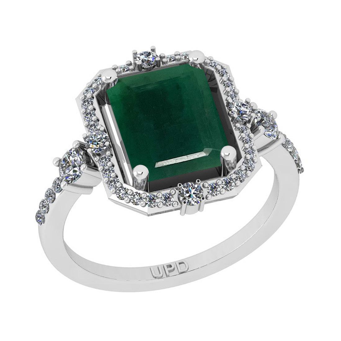 5.86 Ctw SI2/I1 Emerald And Diamond 14K White Gold Wedding Halo Ring
