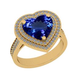 Certified 5.07 Ctw VS/SI1 Tanzanite And Diamond 14k Yellow Gold Vingate Style Engagement Halo Ring