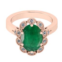 4.22 Ctw VS/SI1 Emerald And Diamond 18K Rose Gold Vintage Style Ring