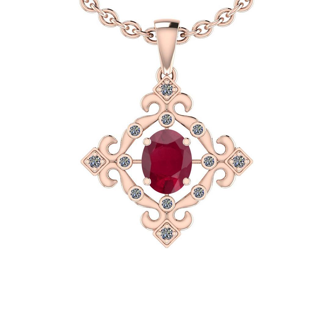 1.40 Ctw SI2/I1 Ruby And Diamond 14K Rose Gold Vintage Style Pendant