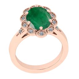 4.22 Ctw VS/SI1 Emerald And Diamond 18K Rose Gold Vintage Style Ring