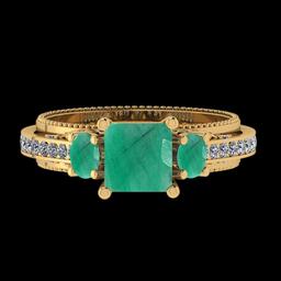 1.96 Ctw VS/SI1 Emerald And Diamond Prong Set 14K Yellow Gold Engagement Filigree Ring