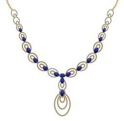 23.80 Ctw SI2/I1 Blue Sapphire And Diamond 14K Yellow Gold Victorian Style Necklace