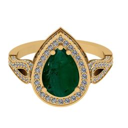 1.65 Ctw SI2/I1 Emerald And Diamond 14K Yellow Gold Engagement Ring