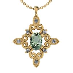 14.52 Ctw I2/I3 Green Amethyst And Diamond 10K Yellow Gold Pendant