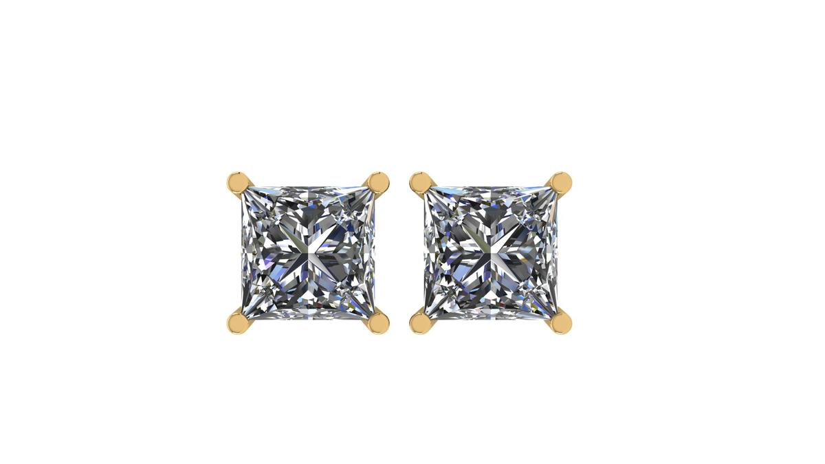 Certified 1.06 CTW Princess Diamond Stud Earrings D/SI2