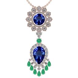 Certified 15.49 Ctw VS/SI1 Tanzanite,Emerald And Diamond 14K Rose Gold Vintage Style Necklace