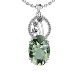 15.48 Ctw I2/I3 Green Amethyst And Diamond 10K White Gold Pendant