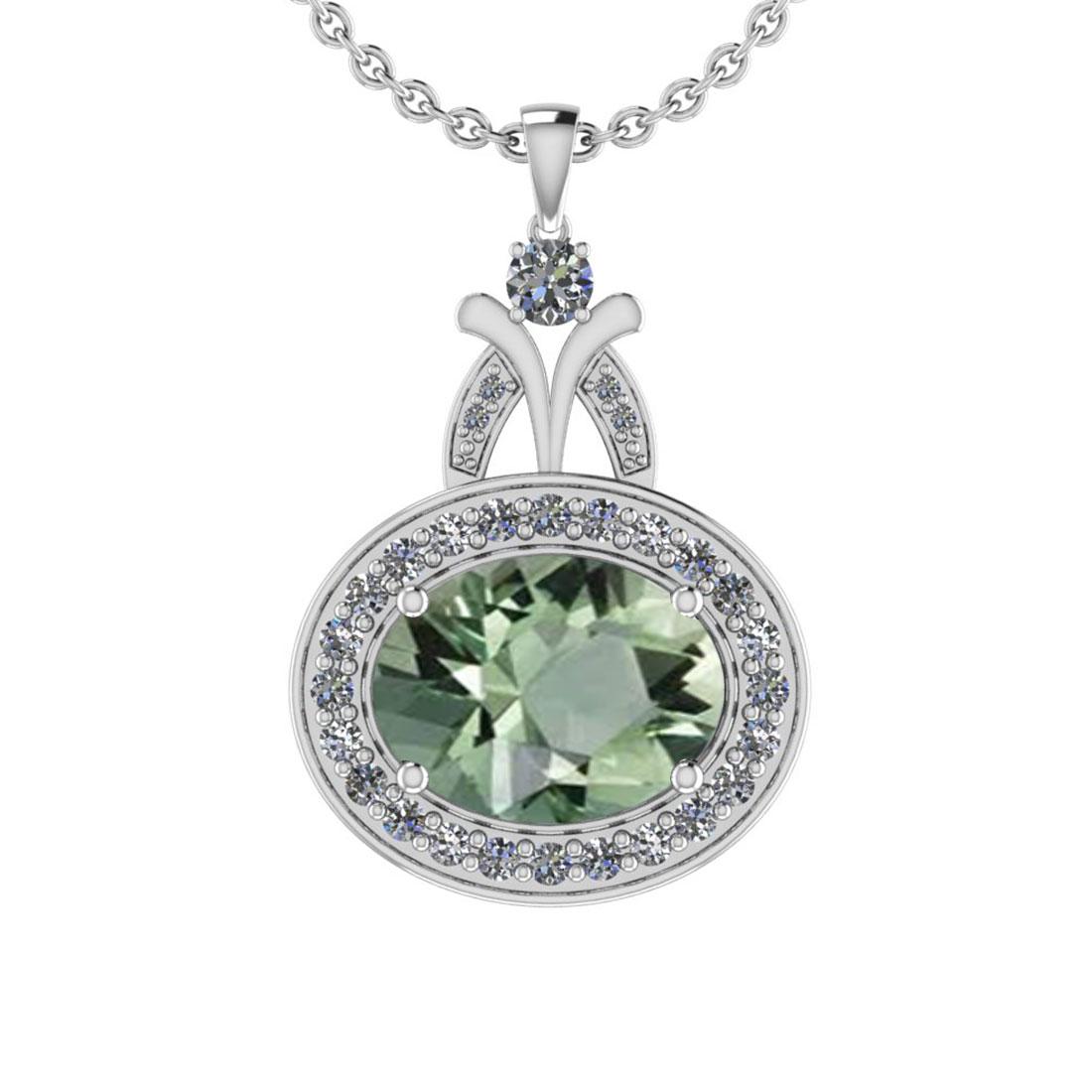 23.16 Ctw I2/I3 Green Amethyst And Diamond 10K White Gold Pendant